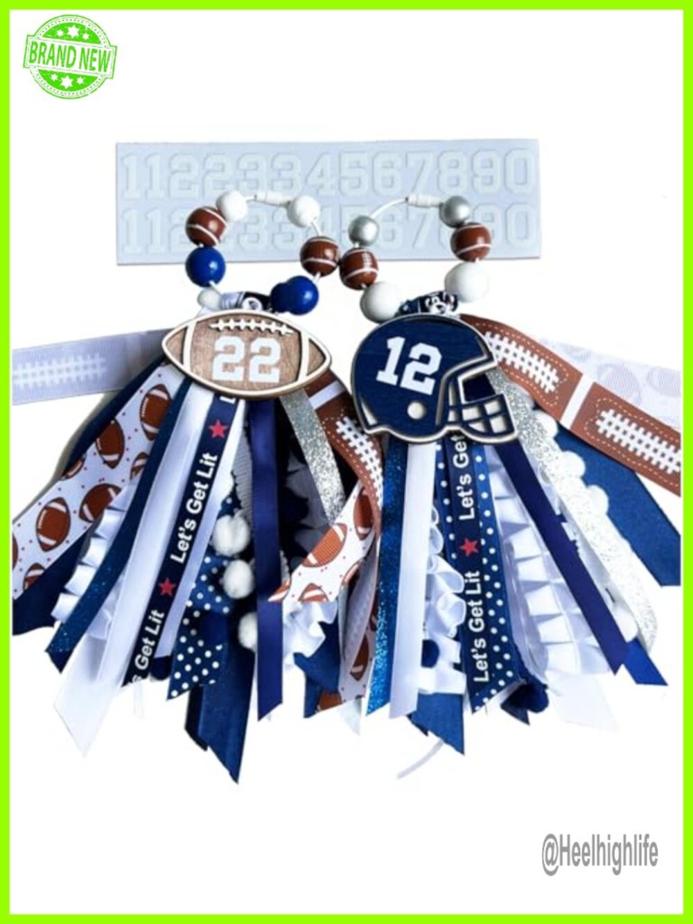 Set of 2 Wooden Sports Number Bag Charms Keychains for Tote Bags Cheerleading